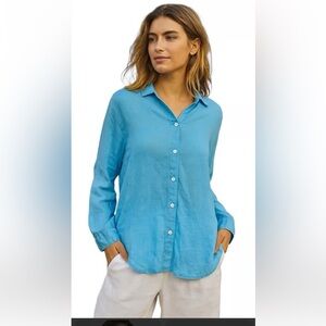 J. Jill Turquoise Button-Down Long Sleeve Linen Shirt. Size 3X.